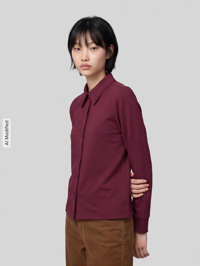 s.Oliver RED LABEL Regular fit blouse met lange mouwen van katoenmix Bordeaux - 4