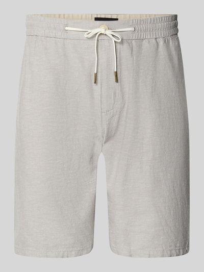 Produktfoto, Shorts mit elastischem Bund von Scotch & Soda aus Baumwoll-Leinen-Mix, Regular Fit, hellgrau, sichtbarer Tunnelzug, strukturierte Oberfläche