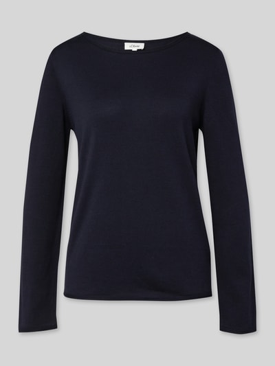 Produktfoto, dunkelblauer Regular Fit Pullover aus Baumwoll-Viskose-Mix von s.Oliver RED LABEL mit glatter Oberfläche und schlichten Linien