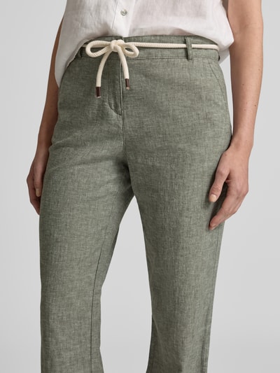 Christian Berg Woman Stoffhose aus Leinen-Mix mit Bindegürtel Khaki Melange 3