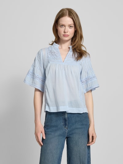 Neo Noir Relaxed fit blouse met gehaakt kant, model 'Siama' Lichtblauw - 4