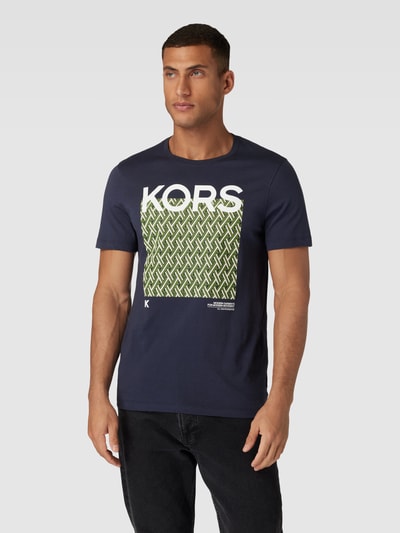 Michael Kors T-shirt z nadrukowanym motywem i logo model ‘LATTICE KORS’ Ciemnoniebieski 4