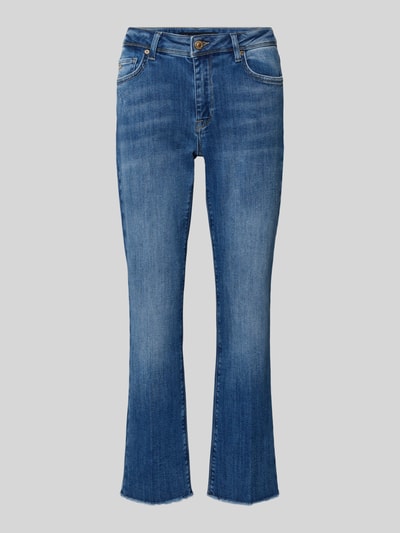 Produktfoto, Flared Jeans mit Fransen Modell 'VIC' von Raffaello Rossi aus blauem Baumwoll-Mix mit Stretch, Cropped, strukturierte Textur