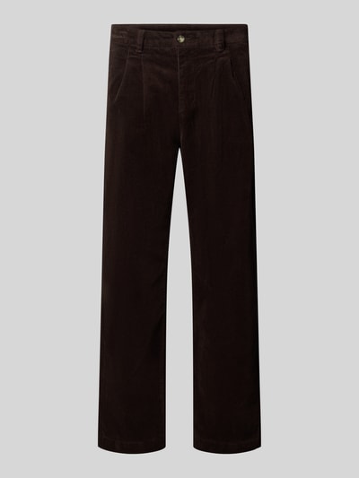 Productfoto, Straight Fit broek van katoenmix in corduroy look van Lindbergh, donkerbruin, steekzakken, achterzakken, knoop- en ritssluiting, bandwijdte maat M 41 cm, binnenbeenlengte maat M 77 cm