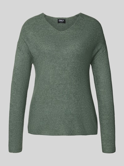 Only Regular Fit Strickpullover mit V-Ausschnitt Modell 'CAMILLA' Schilf 2