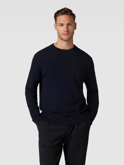 HUGO Strickpullover mit geripptem Rundhalsausschnitt Modell 'Stoppo' Marine 4