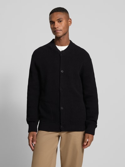 Casual Friday Cardigan met opstaande kraag en knoopsluiting, model 'RODHE' Zwart - 4