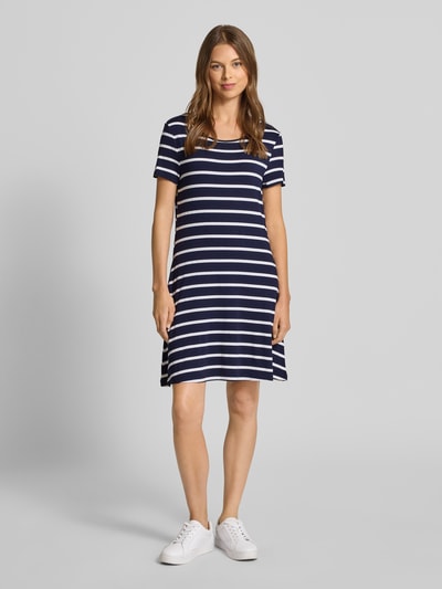 Apricot T-Shirt-Kleid aus Viskose mit Rundhalsausschnitt Marine 1
