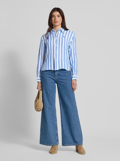 Polo Ralph Lauren Korte boxy fit linnen overhemdblouse met logostitching Blauw - 1