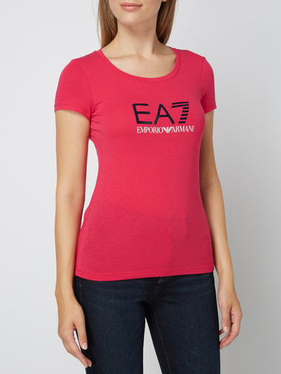 EA7 Emporio Armani T-shirt met met rubber beklede logoprint Felroze - 4