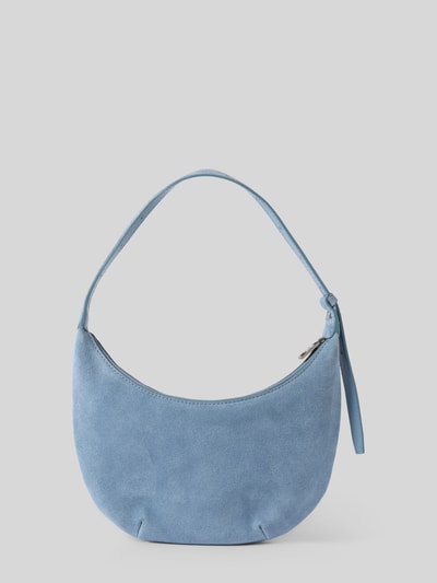 Produktfoto, Hobo Bag mit Logo-Prägung Modell 'RYKER' von LIEBESKIND BERLIN in hellblauem Velours, Hauptfach mit Reißverschluss, Schultergurt, Maße: Breite 27 cm, Länge 22 cm, Tiefe 5 cm, Länge Schulterriemen 43 cm