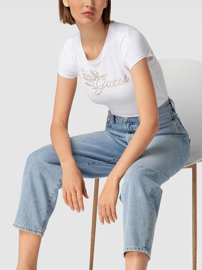 Guess T-Shirt mit Ziersteinbesatz Offwhite 3