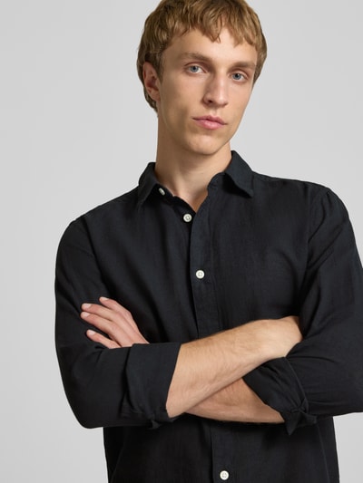 ONLY & SONS Slim Fit Freizeithemd aus Baumwoll-Leinen-Mix Modell 'CAIDENLS SOLID' Black 3