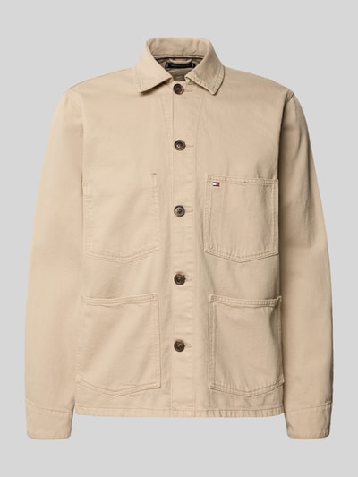 Produktfoto, Regular Fit Hemdjacke aus reiner Baumwolle von Tommy Hilfiger, Optik: Unifarben, Stückfärbung, Rigid Denim, Logo-Stitching, aufgesetzte Brusttasche und Eingrifftaschen