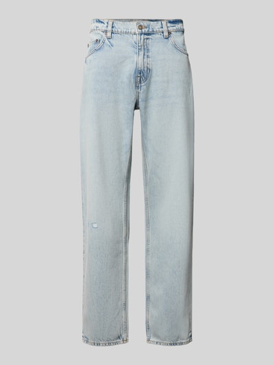 Produktfoto, Straight Fit Jeans im 5-Pocket-Design Modell 'Damon' von Guess in hellblauer Baumwolle mit Knopf- und Reißverschluss, glatte Struktur