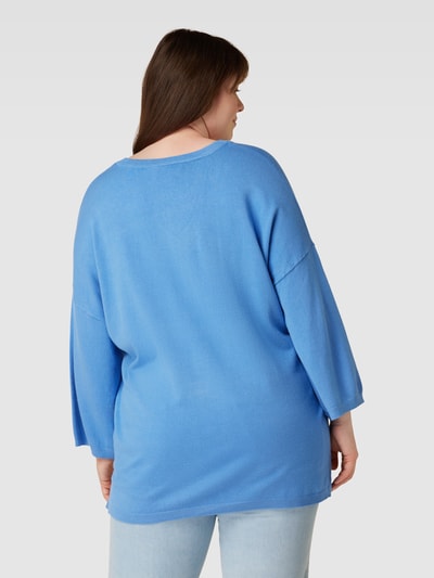 Fransa Plus Sweter z dzianiny PLUS SIZE z dekoltem w serek model ‘Blume’ Królewski niebieski 5