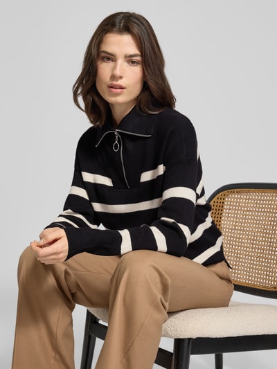 VERO MODA Regular Fit Troyer aus Viskose-Mix Modell 'SABA STRIPE' Black 3