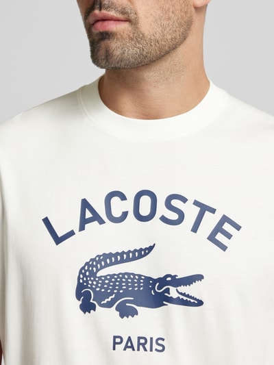 Lacoste T-shirt z nadrukiem z logo Złamany biały 3