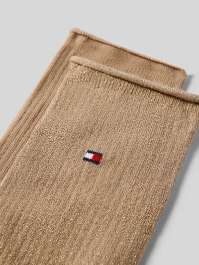 Produktfoto, glänzende beige Socken aus Baumwoll-Mix mit Logo-Stitching, gerippte Textur, Socken aus Baumwoll-Mix mit Logo-Stitching im 2er-Pack Modell 'WOMEN SOCK 2P LUREX RO' von Tommy Hilfiger, Damen Socken von Tommy Hilfiger