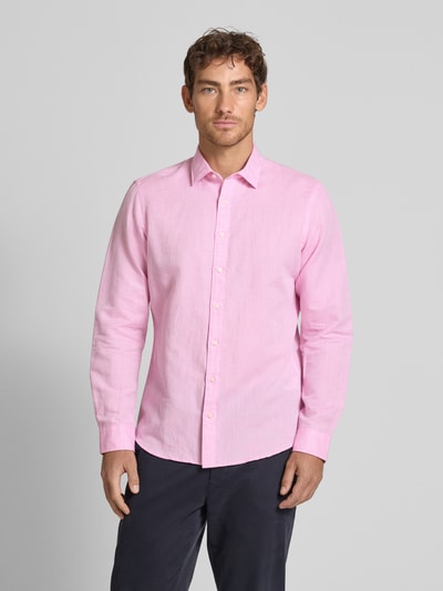 Jake*s Slim Fit Freizeithemd aus Leinen-Baumwoll-Mix Pink 4
