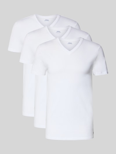 Productfoto, Slim Fit T-Shirt aus reiner Baumwolle im 3er-Pack van Polo Ralph Lauren Underwear, wit, uni, v-hals, kort mouw, jersey, logo-stiksel, slim fit, multipack, katoen.