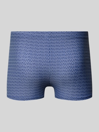 Produktfoto, Badehose mit Reißverschlusstasche Modell 'Ocean Swim' von Schiesser, Körpernahe Passform, Allover-Look auf blauem Stoff, Herren