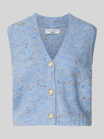 Produktfoto, Regular Fit Pullunder aus Schurwoll-Mix von Marc O'Polo Denim, niebieski melanż, wielobarwne detale, dzianina, trzy guziki, dekolt V