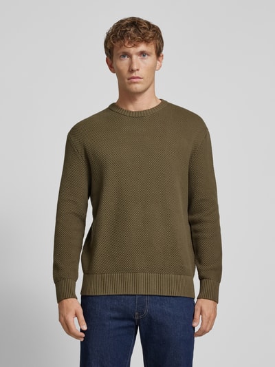 SELECTED HOMME Sweter z dzianiny z prążkowanymi wykończeniami model ‘HENNY’ Oliwkowy 4