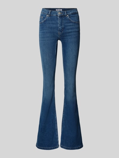 Produktfoto, Flared Fit Jeans im 5-Pocket-Design von Review aus elastischem Baumwoll-Mix, mittleres Blau, sichtbare Nahtstruktur