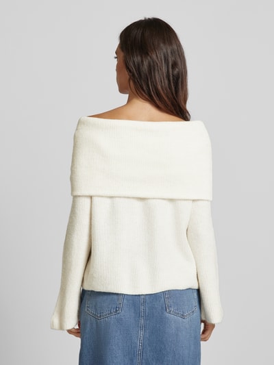 Vero Moda Regular fit gebreide pullover met off shoulder-mouwen en brede omslag, model 'ERA' Ecru - 5