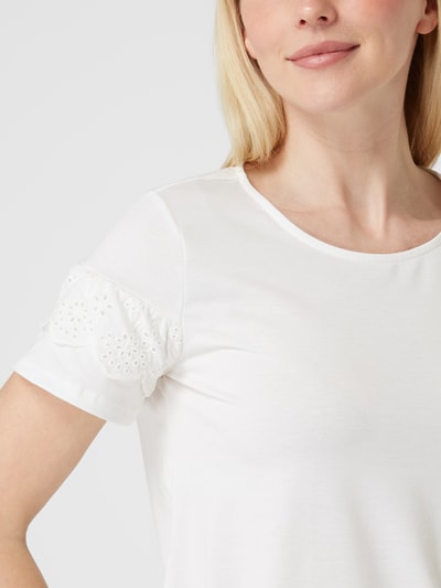 Vila T-shirt z ażurową koronką model ‘Edena’  Biały 3