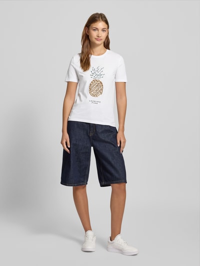 ONLY Regular Fit T-Shirt mit Ziersteinbesatz Modell 'KITA' Weiss 1