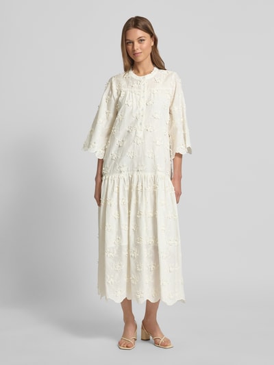 LOLLYS LAUNDRY Midikleid mit Häkelspitze und Wellensaum Modell 'Timor' Offwhite 4