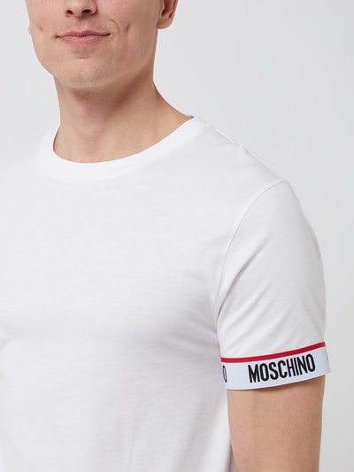 Moschino Swim + Underwear T-Shirt mit Kontrastabschlüssen Modell 'Basic Logotape' Weiss 3