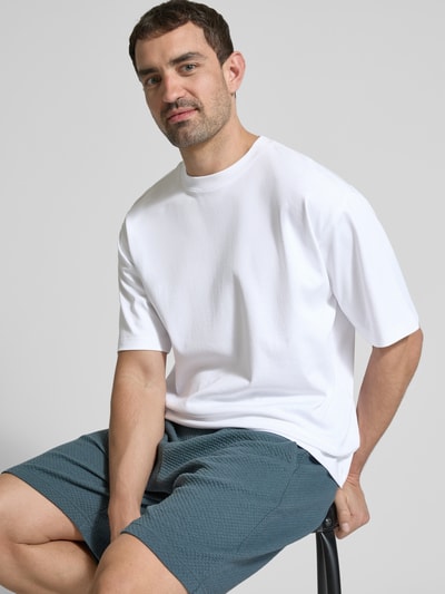 JAKE*S STUDIO MEN T-Shirt mit geripptem Rundhalsausschnitt Weiss 3