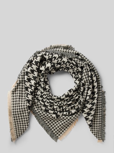 Kurt Beines Sjaal met franjes, model 'Houndstooth Triangular' Zwart - 1