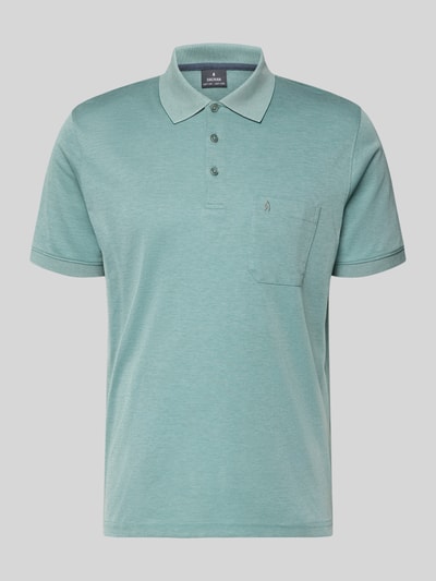 Produktfoto, Relaxed Fit Poloshirt aus Baumwoll-Mix von RAGMAN in Hellgrün mit Polokragen, Brusttasche mit Label-Stitching, Kurzärmelig, elastische Ärmelabschlüsse, Rückenlänge bei Größe M 70 cm