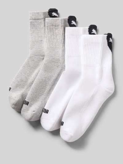 Produktfoto, Socken aus Baumwoll-Mix im 4er-Pack Modell 'HEART' von PUMA, Damen Socken, Farben Weiß und Grau, glatte und gerippte Textur