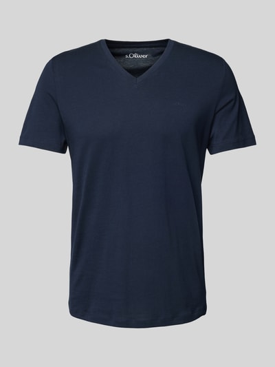 s.Oliver RED LABEL Regular Fit T-Shirt aus reiner Baumwolle mit V-Ausschnitt Dunkelblau 2