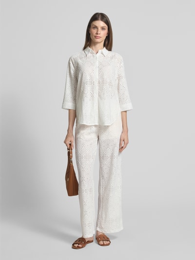 Zero Wide Leg Stoffhose mit Lochstickerei Weiss 1