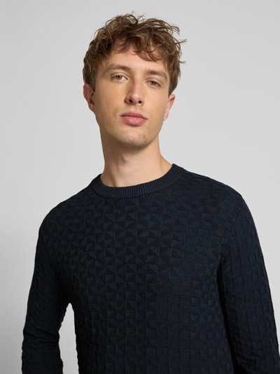 Only & Sons Regular Fit Strickpullover mit Strukturmuster Modell 'KALLE' Dunkelblau 3