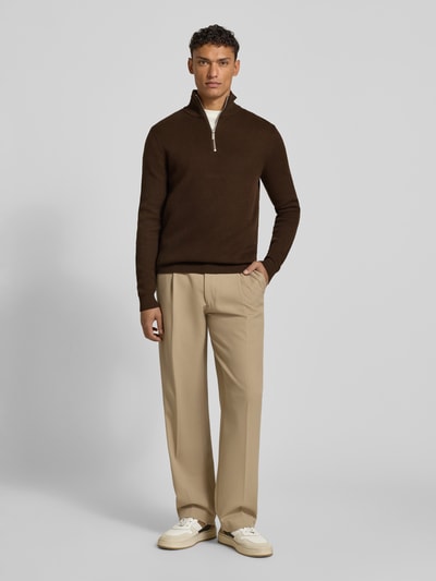 SELECTED HOMME Bluza z kołnierzem o kroju regular fit z czystej bawełny model ‘DANE’ Czekoladowy 1