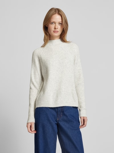 Tom Tailor Denim Regular fit gebreide pullover met ribmotief en opstaande kraag Lichtgrijs gemêleerd - 4