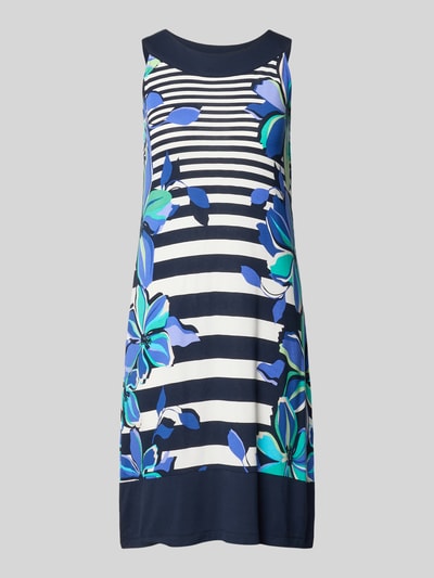 Produktfoto, Knielanges Kleid aus Viskose-Mix mit Rundhalsausschnitt von Betty Barclay, Damen Kleid mit Stretch-Anteil, blau-weiß gestreift, florales Muster, Straight Fit, Knielänge, weiche Textur, Rückenlänge 81 cm, Brustweite 43 cm, Größe 36