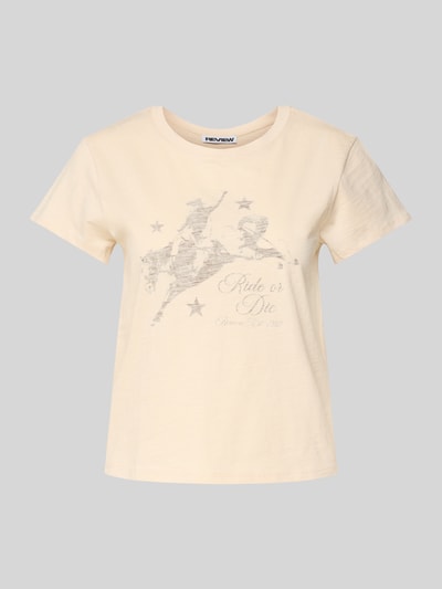 Review T-Shirt mit geripptem Rundhalsausschnitt Beige 2