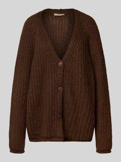 Smith and Soul Kardigan z dzianiny o kroju oversized z dekoltem w serek model ‘HAIRY’ Czekoladowy 2