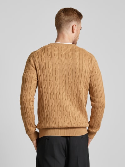 Tommy Hilfiger Sweter z dzianiny z wzorem warkocza Camel 5