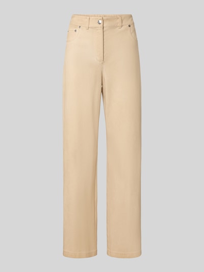Productfoto, beige rechte broek uit katoenmix met zilverkleurige knopen, Straight Fit Gerade Hose aus Baumwoll-Mix model 'GELATO' van MM by Max Mara, Dames.