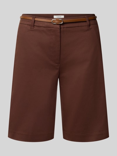Produktfoto, Bermudas mit Gürtel Modell 'Days' von b.young in Braun, glatte Baumwoll-Elasthan-Textur, Regular Fit, vor grauem Hintergrund