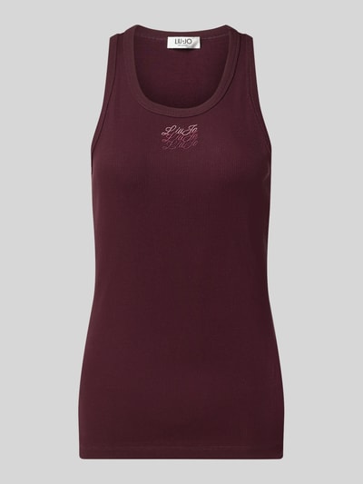 Produktfoto, Slim Fit top uit katoenmix Model 'Costina' van Liu Jo White in bordeaux met gestikt logo, ruglengte maat S 61 cm